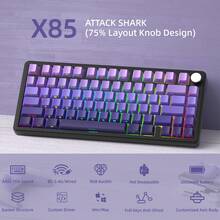 ATTACK SHARK X85 Wireless Mechanical Keyboard, TKL 82 Keys Bluetooth 5.0/2.4GHz/USB-C Hot Swappable Custom Keyboard, Gasket Structure, Knob, RGB Backlit Gaming Keyboard For Windows/ PC/ Linux/ Gamer - Moonlit Night/ BlackBerry/ Purple/ Star White - View 13