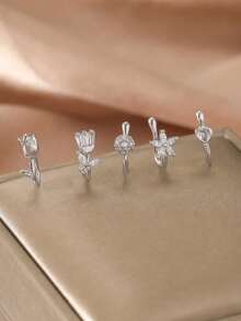 5pcs Copper Made Nose Clips With Zirconia Studded Flower Hearts Valentines,Mom,Mother,Mother's Day,Gift - Yellow Gold - View 2
