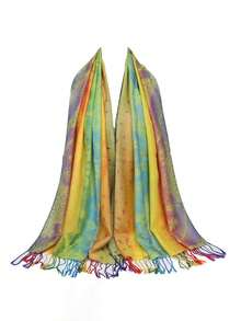 1pc Colorful Gradual Change Cashew Nut Long Tassel Shawl And Wraps Soft Lightweight Accessories Women Evening Dresses Party Travel Office Wedding Gift - Pink - View 22