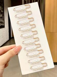 6入組時尚假珍珠和鑽石裝飾胸針,適合女性日常穿著 - 彩色 - 查看 15