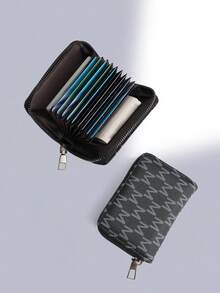 HOVI'S M Pattern Zipper Card Holder - 11 Large Capacity Card Slots, Lightweight & Portable, Durable PU Material, Compact & Multifunctional, Suitable For Daily/Travel Use - Black - View 6