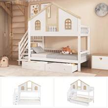 Kids Bed Frame - Bed Frame 90x200cm - Natural and White - View 8