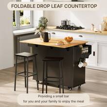 Mobile Kitchen Cart With Foldable Expandable Tabletop, Rolling Kitchen Island, Multi-Functional Storage Sideboard Trolley For Home - Black - View 2