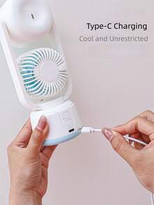 OBOVAY Dual Head Mist Cooling Fan, Type-C Rechargeable Portable Desk Fan With 3 Wind Speeds & Spray Function For Home Office - Desk Fan - View 4