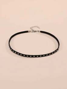 1pc Women's Fashion Korean Style Personalized Rivet Black Choker Collarbone Necklace Short Choker - Multicolor - View 3