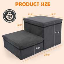 Foldable Dog Stairs For Small Medium Dogs With Storage And Adjustable Steps Pet Storage Stepper For High Beds Sofa Holding Up To 50 Lbs Pet Dog Cat (2 Step) - Grey - View 2