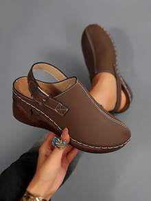 Women's All-Season Thick Sole Comfortable Wedge Heel Shoes, Suitable For Daily Home And Outdoor Wear - Coffee Brown - View 2