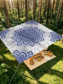 1 pieza Toldo de jardín/patio/playa impermeable y resistente al sol, con patrón bohemio de flor mandala degradada verde, engrosado, con cuerda incluida (sin marco) - A - Ver 5