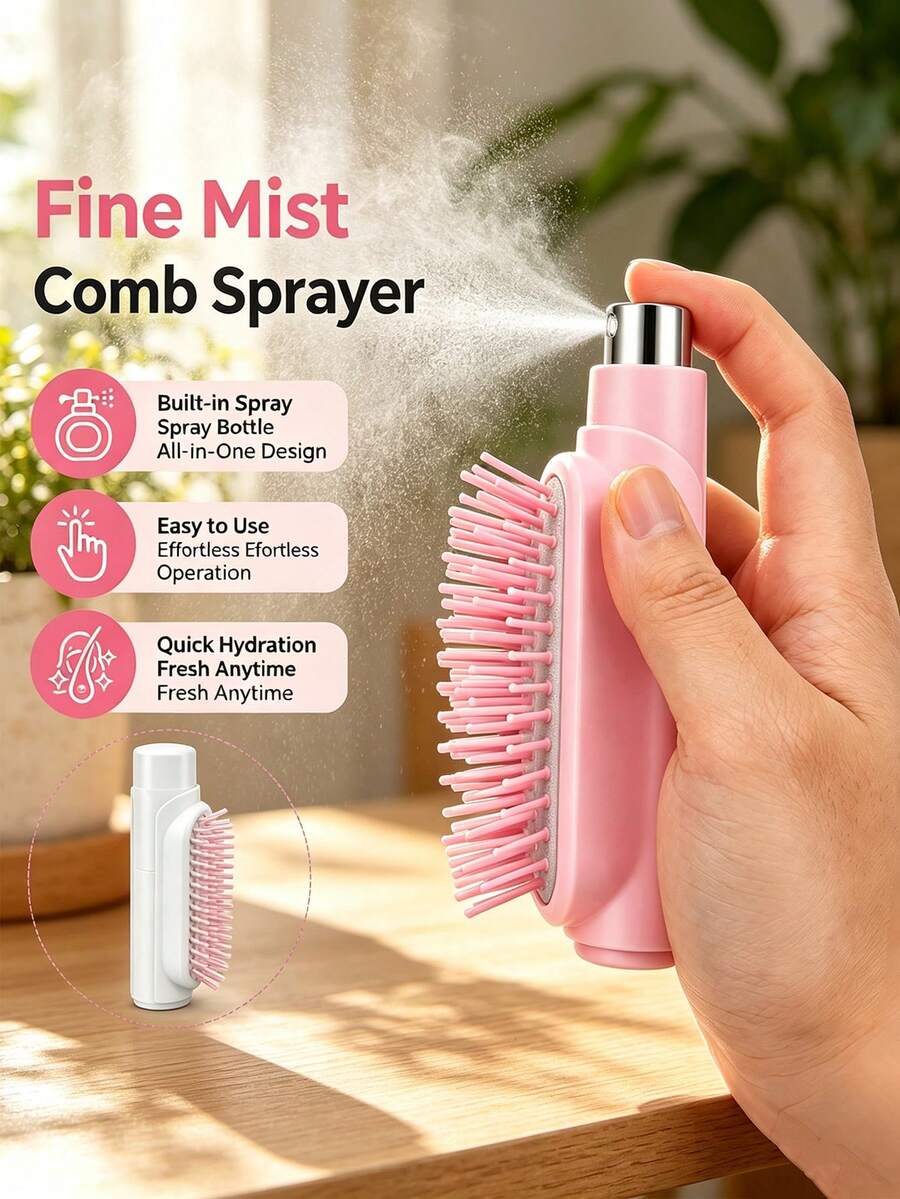 Portable 2-In-1 Spray Comb With Built-In Spray Bottle, Hydrating Comb With Soft Round Bristles, Detangling Massage Comb, Perfume Refill Bottle, Liquid Dispenser Bottle, Perfume Bottle - Multicolor - View 1