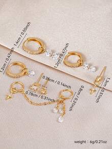 7pcs Cubic Zirconia Star Chain Pendant Exquisite Earring Set, Suitable For Women's Daily Wear, Dating, Party, Gathering Layering And Matching - Yellow Gold - View 2