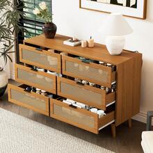 Sideboard With 6 Drawers – Wood Finish, Industrial Style - Walnut - View 1
