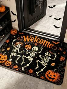 1pc Halloween Theme 3 Skeleton Pattern Doormat, Bath Mat, Bathroom Rug, Entry Mat, Small Rug, Carpet, Floor Mat, Washable - Multicolor - View 2