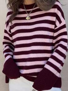 Joy Knit 女款針織毛衣 秋冬時尚新款－極簡休閒百搭日常居家與戶外穿搭－甜美可愛條紋粉色 - 粉色 - 查看 3