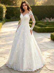 Fashionable And Elegant Temperament, Long Sleeved One Shoulder Bridal Dress, Formal Dress, Long Skirt - White - View 3