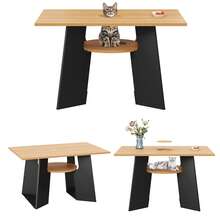 Pet Friendly Dining Table With Side Shelf And Tray - Rectangle, 130x85x75 Cm - 黑與自然 - 查看 8