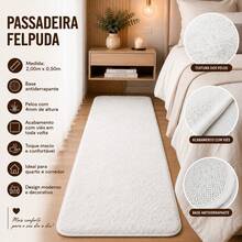 Passadeira Felpuda 2,00x0,50 Antiderrapante Macia Decorativa Para Quarto e Corredor - Bege. - Visão 2