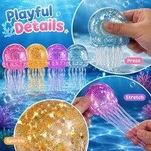 1pc Jellyfish Squishy Soft Rubber Toy, Glitter Jellyfish Squeeze Toy, Soft Slow Rebound Sensory Stress Relief Fingertip Toy, Anxiety Relief, Cute Handheld Toy, Suitable For All Ages, Blue Color, Perfect For Birthday, Christmas, Halloween And Easter Holiday Gifts - Multicolor - View 11
