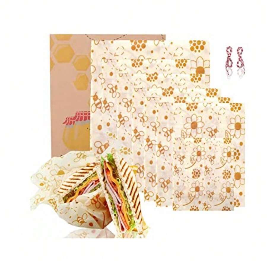 Hishop Reusable Beeswax Food Wrap 7 Pack - Perfect for Reusable Sandwich Bags and Covering Dishes - Eco-Friendly - Includes 1 S, 2 M, 2 L 2 XL Size Wraps LINAN001 -L8 - como en la imagen - Ver 1