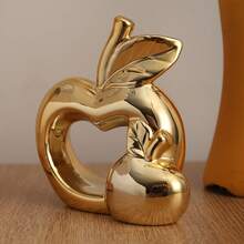1pc Luxury Metallic Ceramic Hollow Heart Apple Statue Ornament, Ceramic Material, Glossy Surface, Luxury Home Decor, Creative Apple Design, Living Room Desktop Entryway Decoration Small Ornament - A - View 3