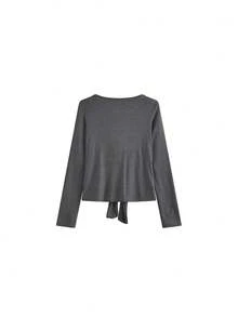 Spring/Autumn Casual Bowknot Long Sleeve T-Shirt - Grey - View 7