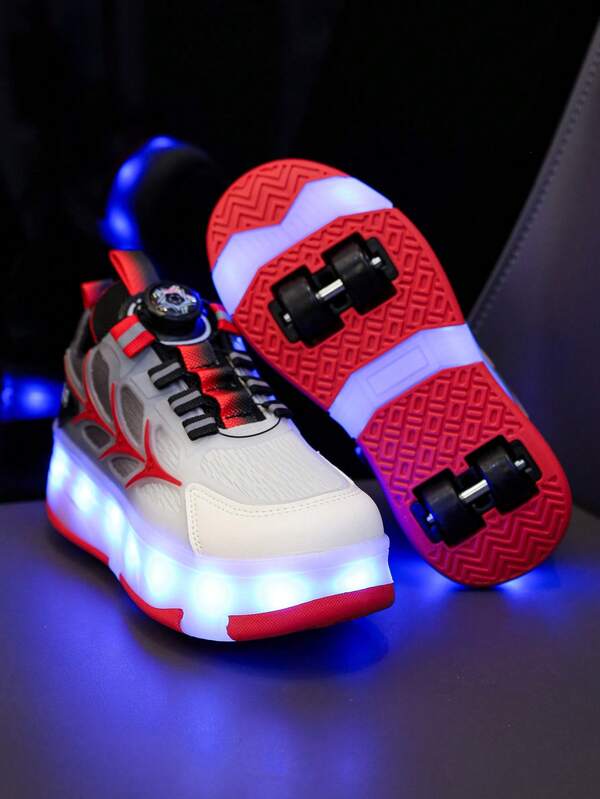 GUANGLAN USB Rechargeable Multi-Mode Seven-Color Glowing Roller Shoes For Kids Boys Girls With Wheels, 4-Wheel/2-Wheel Inline Skates, Roller Skates, Dry Ice Skates, Mesh Breathable Chunky Sneakers, Casual Sports Shoes, Rotating Buckle No-Tie System, Halloween Christmas New Year Gift, Cool Kids Shoes, Non-Slip Colorful Light Flashing Running Shoes, Baby Glow-In-The-Dark Sneakers, All-Season Dual-Use Transformable Roller Skates, Elementary And Middle School Students Street Dance Fashion Casual Chunky Sneakers, Flashing Sneakers, Kids Roller Sports Shoes