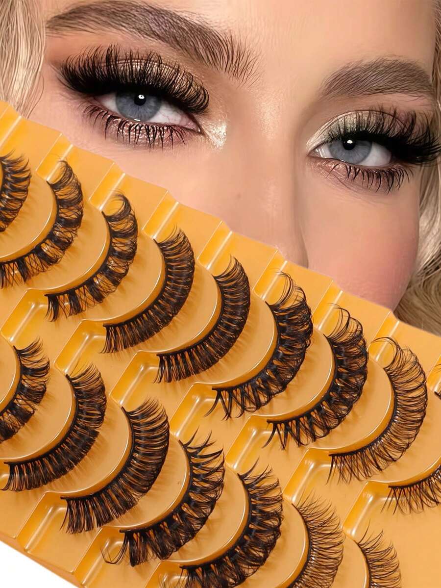 10 Pairs Mixed Wispy Fluffy False Eyelashes Pack, Natural To Dramatic Faux Mink Strip Lashes, Reusable Soft Eyelashes For Women Daily Party Makeup - 查看 1