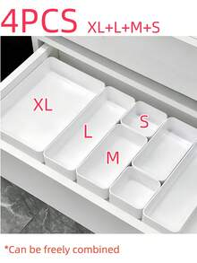 1/4/6/8/9/11pcs Desktop Makeup Storage Box, Combination Transparent Plastic Drawer Organizer Set, Transparent Vanity Storage Box, Exquisite Storage Box, Desktop Drawer Divider Organizer And Storage Box, Suitable For Kitchen, Bedroom, Bathroom, Office Cosmetics, Jewelry, Small Tools, Party Desktop Drawer Decoration - White - View 10
