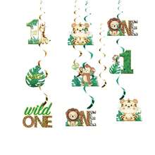8pcs Paper Jungle Adventure Animal Party Decorations - Hanging Spiral Decor & Room Decoration Set, Suitable For Jungle Theme Party Birthday Supplies (White) Ribbon - Multicolor - View 4
