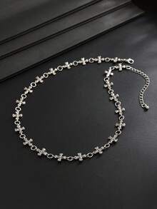 1pc Fashion Punk Cross Necklace, Metal Chain Collarbone Necklace, Suitable For Daily Wear And Party, Ideal Gift For Men, Birthday Gift, Holiday Gift - Antique Silver - View 6