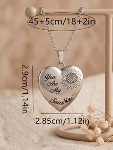 Heart Locket Necklace For Women, Sunflower Pendant "You Are My Sunshine" Engraved Jewelry, Stainless Steel Inspirational Love Gift Necklace For Her - Gold - View 4