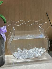 1pc Vase Fish Tank, Home Hydroponic Aquarium, Living Room Transparent Goldfish Tank, Small Landscape Desktop, Nordic INS Asymmetrical Wavy Edge Transparent, Creative Dual-Use High-Transparency Glass Goldfish Betta Fish Small Landscape Tank, Office Home Desktop Decor, Home Floral Arrangement Hydroponic Decoration - Clear - View 8