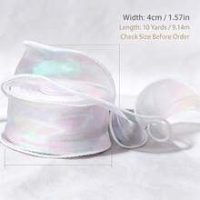 50yd/40yd/10yd 4cm Wide Iridescent Gradient Fish Tail Tulle Ribbon, Flowing Ruffle Wave Edge Chiffon Ribbon, Easy To Cut And Shape DIY Hair Accessories Bows Cake Trim Bouquet Gift Wrapping Wedding Birthday Party Decoration Supplies - White - View 5