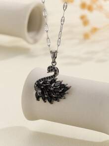 1pc Exquisite Luxury Zirconia Colorful Swan Pendant Silver Women's Necklace Suitable For Daily Wear, Dating, Party. - Silver - View 8