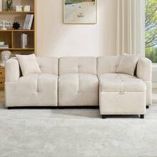 3 Seat Sofa Beige With Storage Space - Beige 3 Seat - View 3