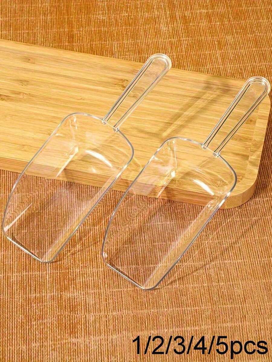 1/2/3/4/5pcs Transparent Plastic Ice Scoop, Multi-Functional Refrigerator Ice Tray Scoop, Multi-Purpose Kitchen Scoop, Ice Scoop Bath Scoop, Food Candy Sugar Scoop, Frosted Transparent Ice Scoop, Milk Tea Shop Kitchen Grain Ice Scoop - Multicolor - View 1