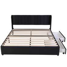 Bed Frame Velvet 180x200 Cm With Drawers, Black - 黑色 - 查看 8
