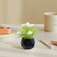 Black Rhombus Flower Pot Artificial Plant With Colorful Flowers, 3 Styles, Compact And Delicate, Maintenance-Free, Suitable For Decorating Kitchen, Office, Windowsill, Bedroom And More - Black - View 12