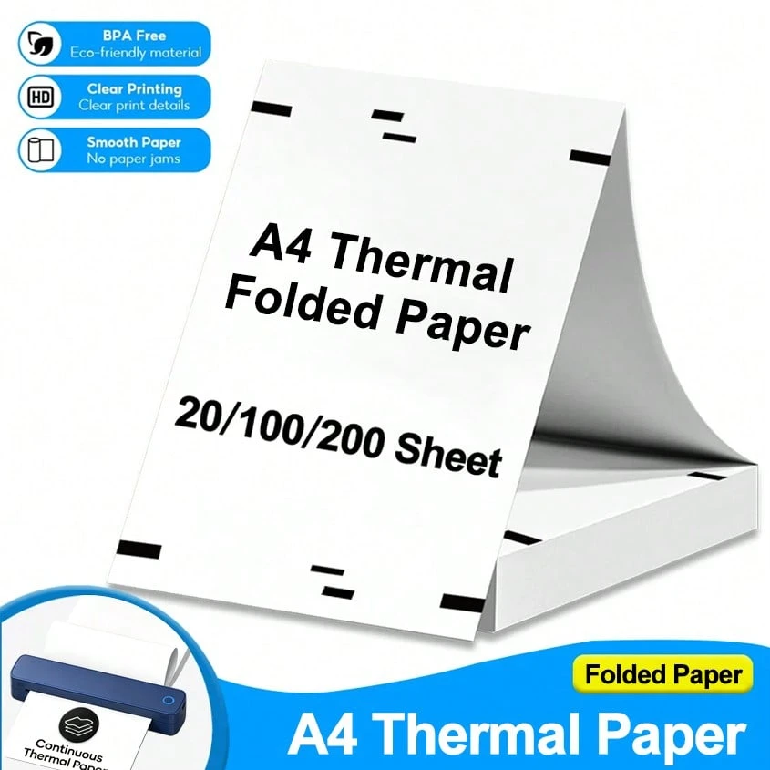 Marklife 100/200 Sheets A4 Thermal Paper, Quick Dry, 210mm Folded Paper, A4 Portable Thermal Printer Paper, Suitable For Office And Home - View 1