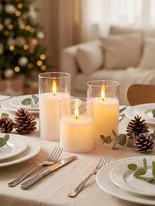 Set de 3 velas LED sin llama transparentes de acrílico, velas de pilar blancas alimentadas por batería, decoración para el hogar y bodas - Blanco - Ver 6