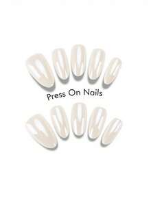 10Pcs Handmade Press On Nails Short Almond Milky White Fake Nails Kit With Jelly Glue And Mini Nail File Daily Wear Reusable False Nails Suitable For Parties, Holidays, And Daily Use - Multicolor - View 1