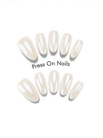 10 Peças Unhas Postiças Feitas à Mão Curtas Amendoado Branco Leitoso Kit de Unhas Falsas com Cola de Gelatina e Mini Lixa de Unhas Uso Diário Reutilizável Unhas Falsas Adequadas para Festas, Feriados e Uso Diário