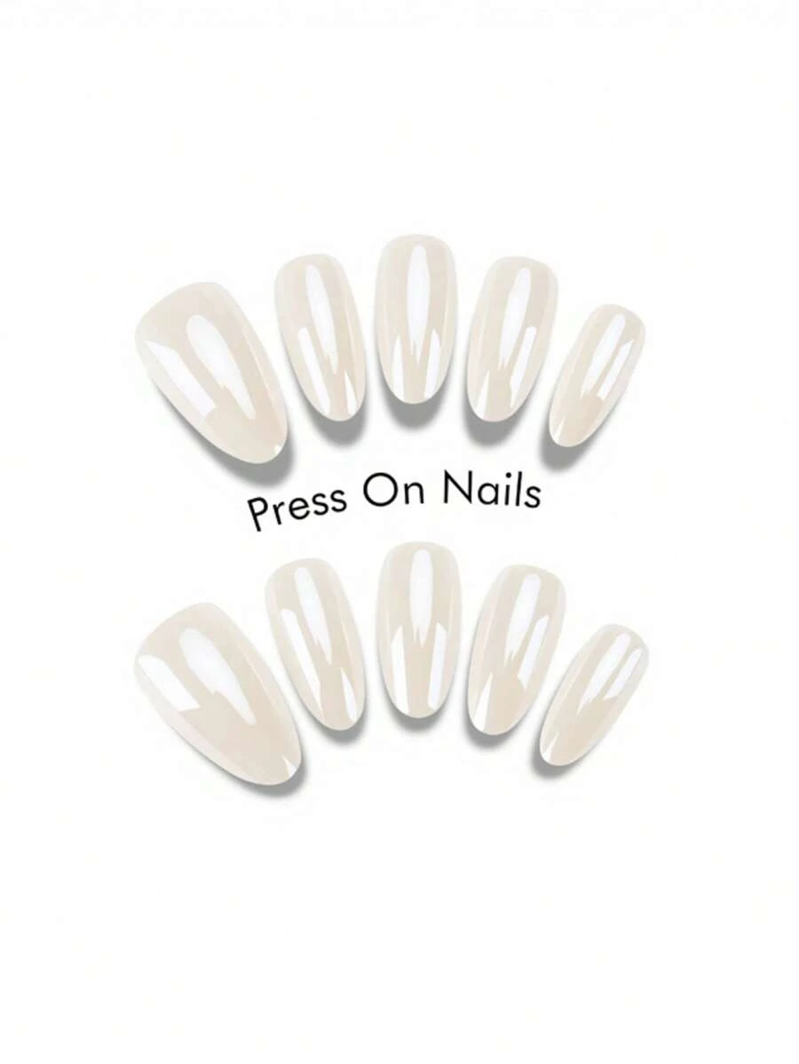 10Pcs Handmade Press On Nails Short Almond Milky White Fake Nails Kit With Jelly Glue And Mini Nail File Daily Wear Reusable False Nails Suitable For Parties, Holidays, And Daily Use - Multicolor - View 1