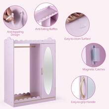 Kids Dress Up Storage With Full Length Mirror, Single Door Cabinet, Hanging Rod Pink - Pink - View 8