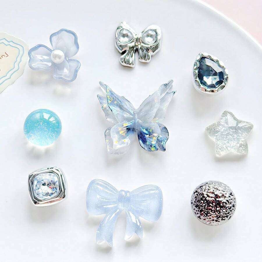 9pcs/Set Holographic Electroplated Butterfly Cartoon Clogs Shoe Charms - Grey - View 1