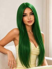 28 Inch Middle Part Long Straight Wig, Natural Flow, Comfortable To Wear, Suitable For All Women's Party And Ball Dress-Up Long Straight Wig - Green - View 4