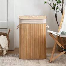 Bamboo Laundry Basket With Lid And Handle, Classic Style, Large Capacity Collapsible Storage Basket, Rectangular And Round Design, Multi-Functional Liner, Clothes Storage Basket, Suitable For Home Bedroom Or Laundry Room Use - Perfect Gift! - Multicolor - View 15