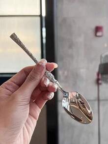 2/6/12pcs Set Patterned Stainless Steel Dessert Spoons, Luxury Coffee Spoons, Multi-Piece Cutlery, Reusable, Suitable For Appetizers, Salads, Fruits, Desserts And Stirring, Suitable For Home, Kitchen, Restaurant, Wedding, Party Tableware, Holiday Gifts - Silver - View 3