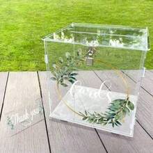 Personalized Customized Transparent Acrylic Card Box With Lock, Wedding Blessing Card Collection Box, Storage For Greeting Cards And Gift Envelopes, Suitable For Wedding, Birthday, Graduation, Valentine's Day, Baptism, Party Tabletop Blessing Card Storage Decorative Ornament - 1PC - View 4
