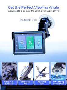REMAX 7英吋HD無線CarPlay與Android Auto觸控螢幕，語音控制、藍牙、AUX與FM音訊，可延伸可旋轉支架，儀表板或擋風玻璃安裝，亮度可調，內建喇叭，汽車配件，汽車必需品，汽車用品 - 7吋 - 查看 7