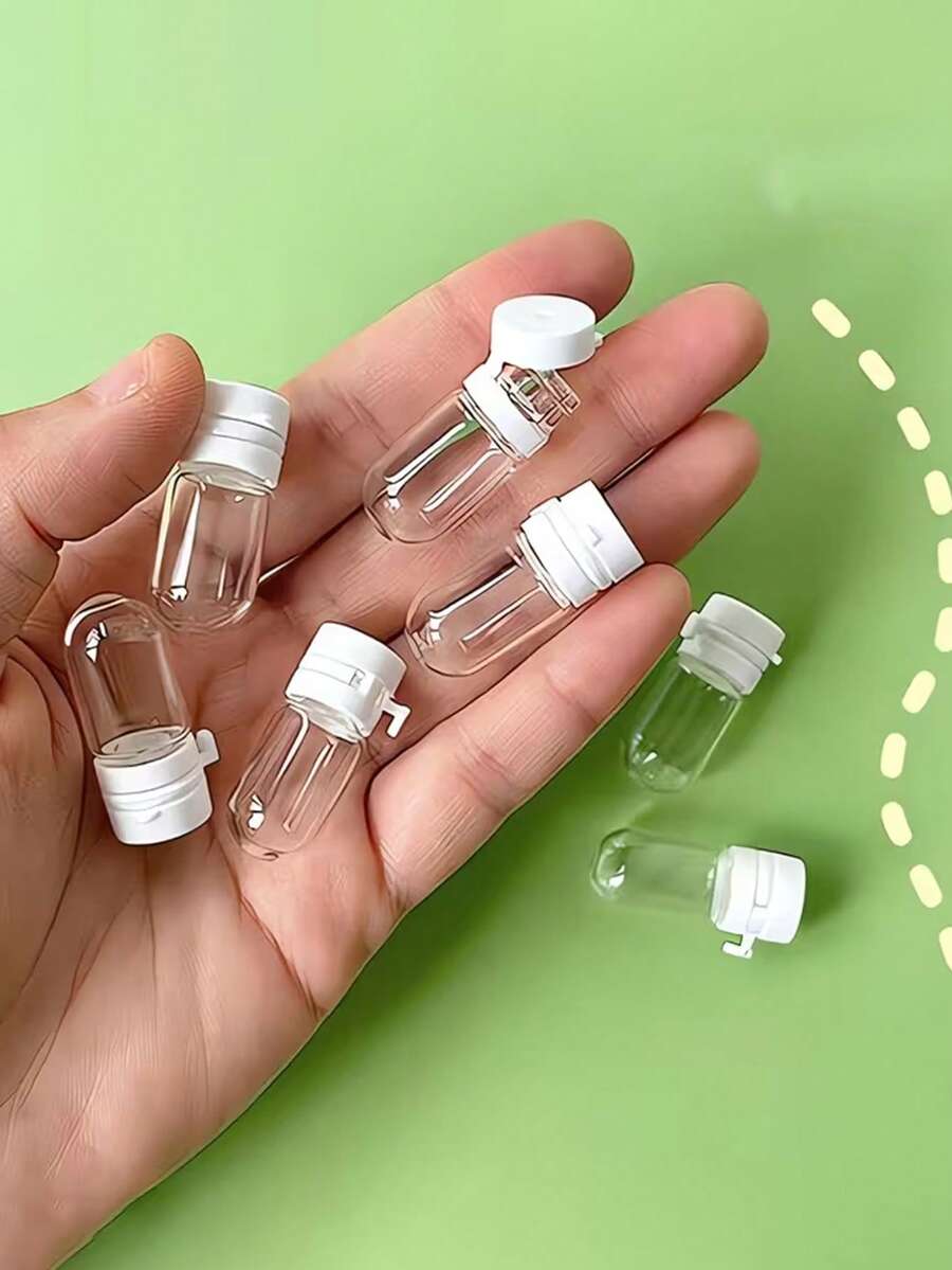 1/5/10pcs Mini Glass Travel Dispenser Bottles With Leak-Proof Flip Cap, For Precise Liquid Measurement, Storage And Organization Of Small Items - Portable Capsule-Shaped Containers, Suitable For Skincare, Makeup Remover, Essential Oils - Durable Transparent Design, Perfect For Travel And Business Trips - Multicolor - View 1
